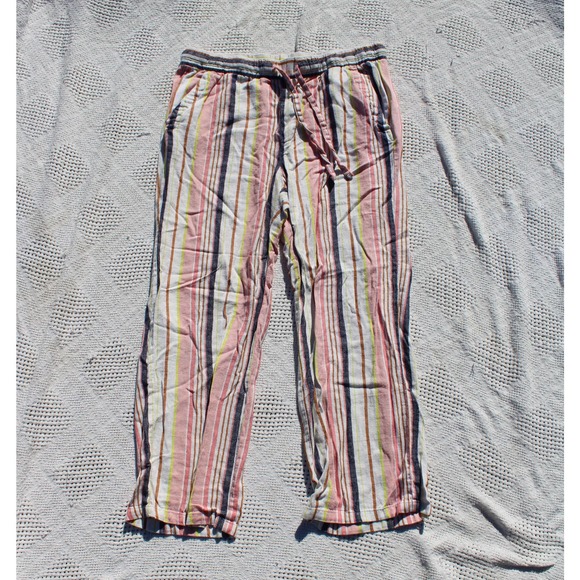 Old Navy Pants - Worn Once Old Navy Linen Women's pants pink cream navy Large